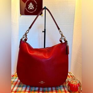 Coach Cherry Red Pebbled Leather Chelsea Hobo Purse Bag